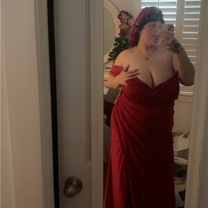 Women 24 Elegant Red Off-Shoulder Gown